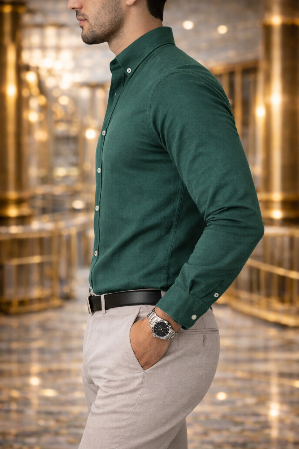 Camisa Verde Manga Larga Slim Fit