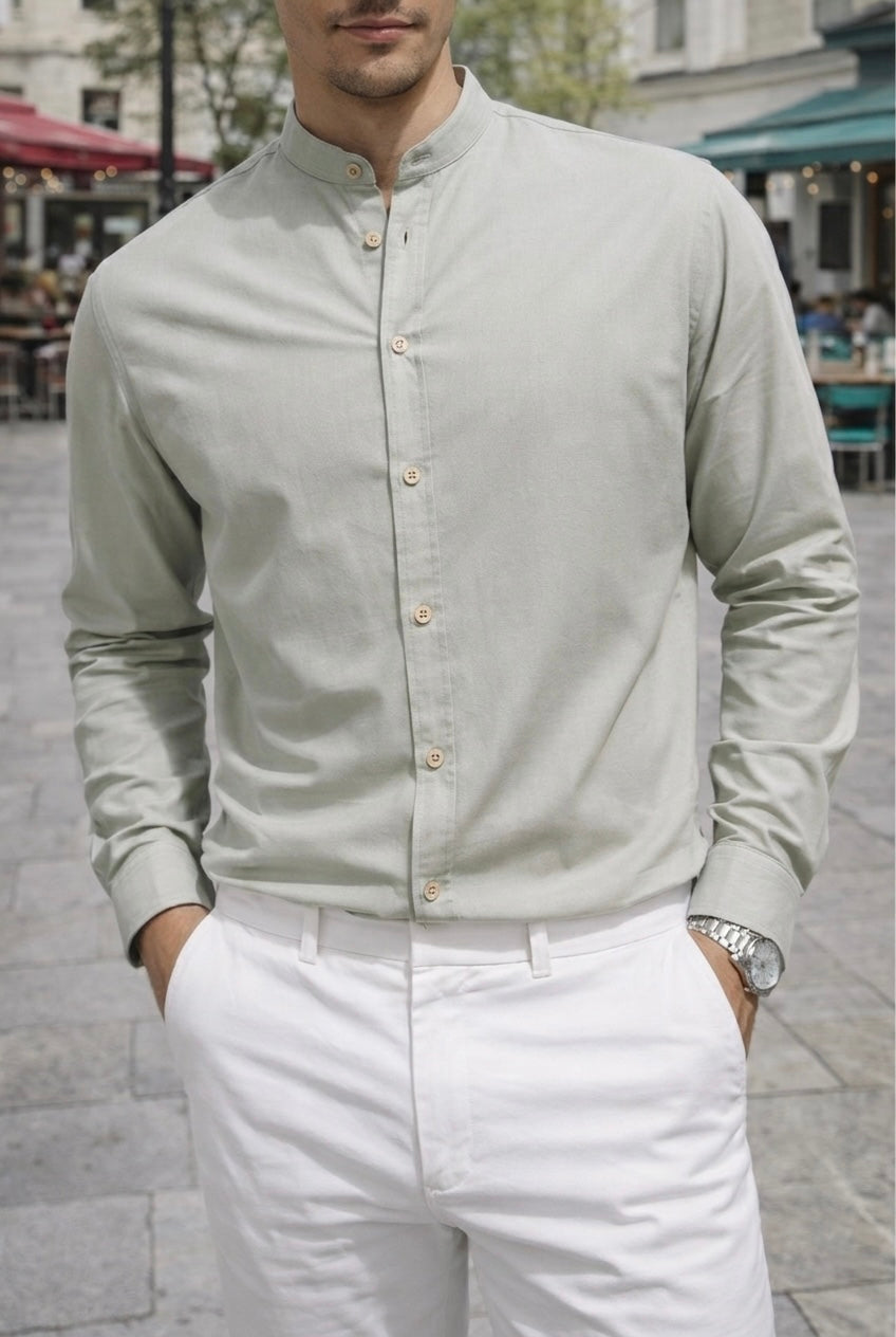 Camisa Cuello Mao Verde Lisa