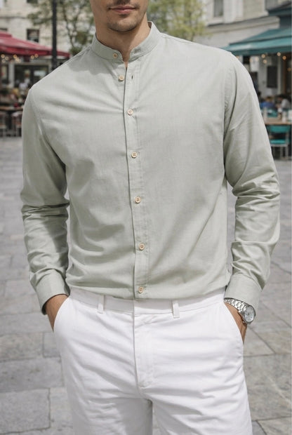 Camisa Cuello Mao Verde Lisa