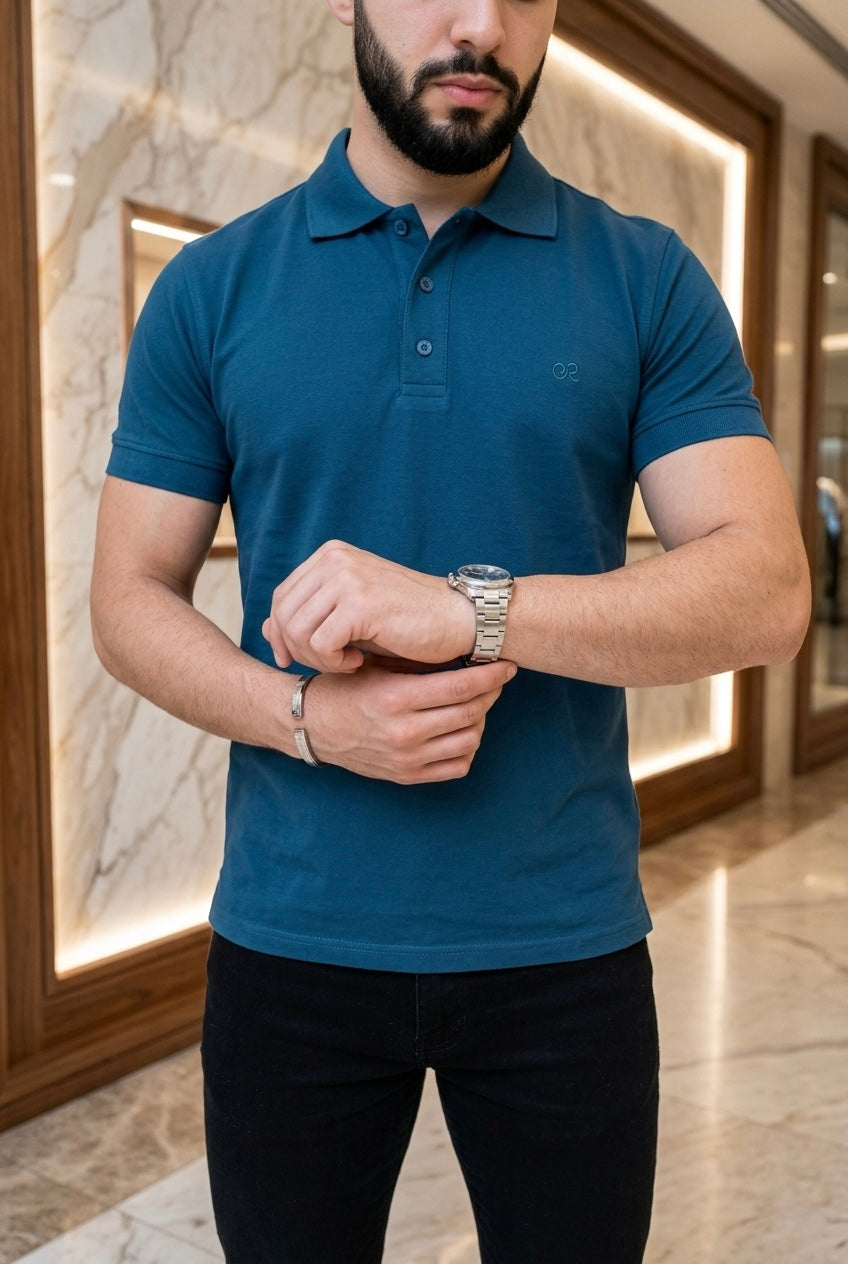 Playera Tipo Polo Azul Turquesa