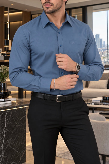 Camisa De Vestir Lisa Azul Acero