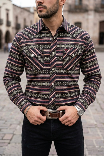 Camisa Vaquera Con Bolsas Bicolor