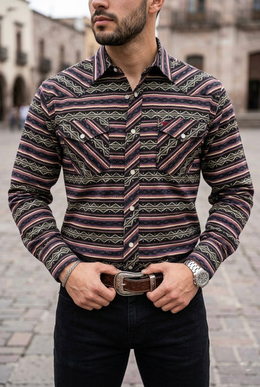 Camisa Vaquera Con Bolsas Bicolor