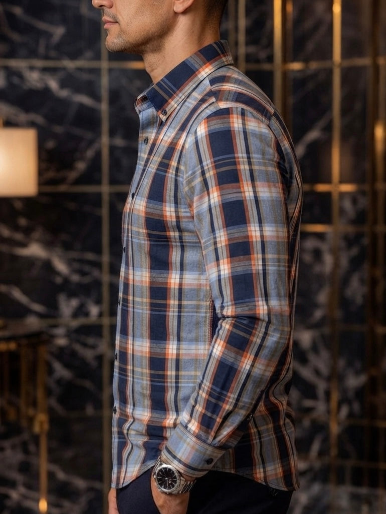 Camisa Manga Larga Cuadros Azules
