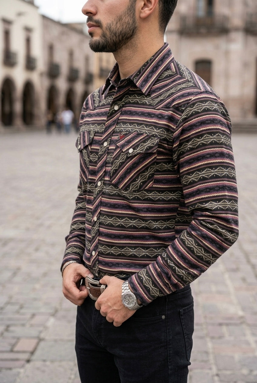 Camisa Vaquera Con Bolsas Bicolor