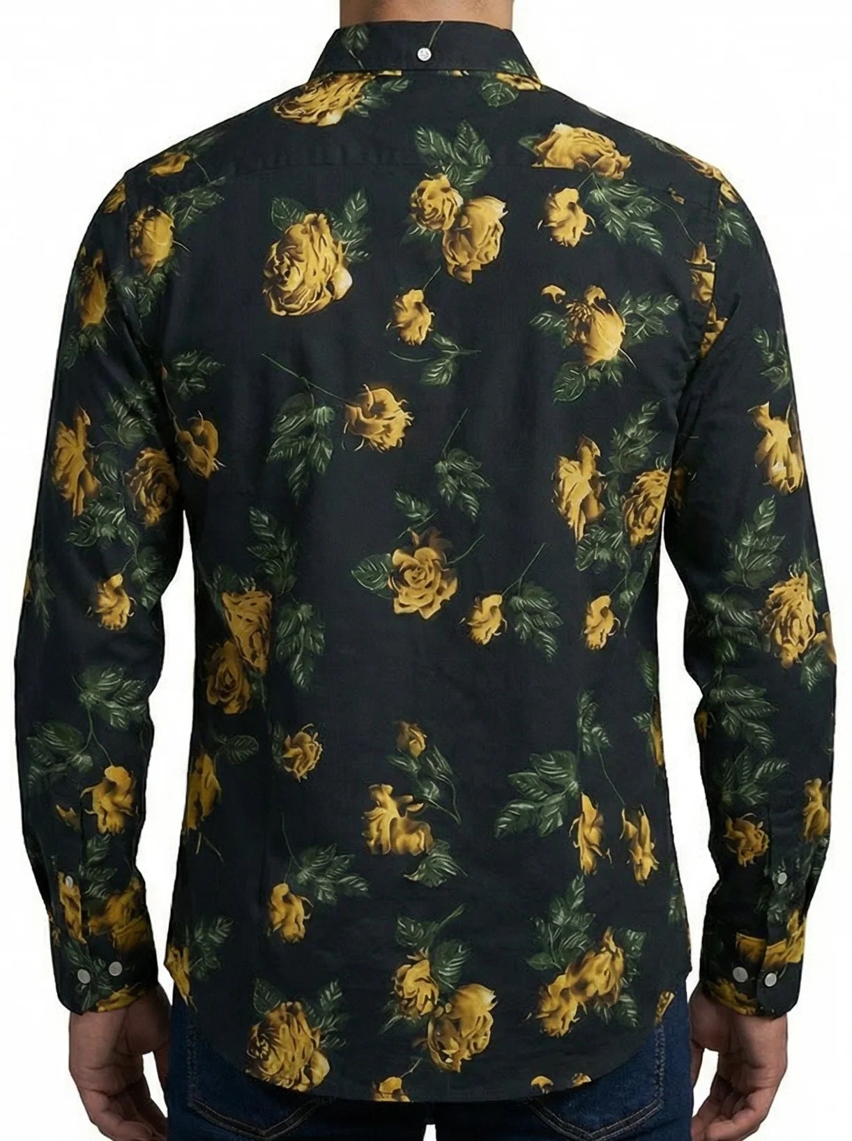 Camisa Hombre Casual Negra Rosas Doradas