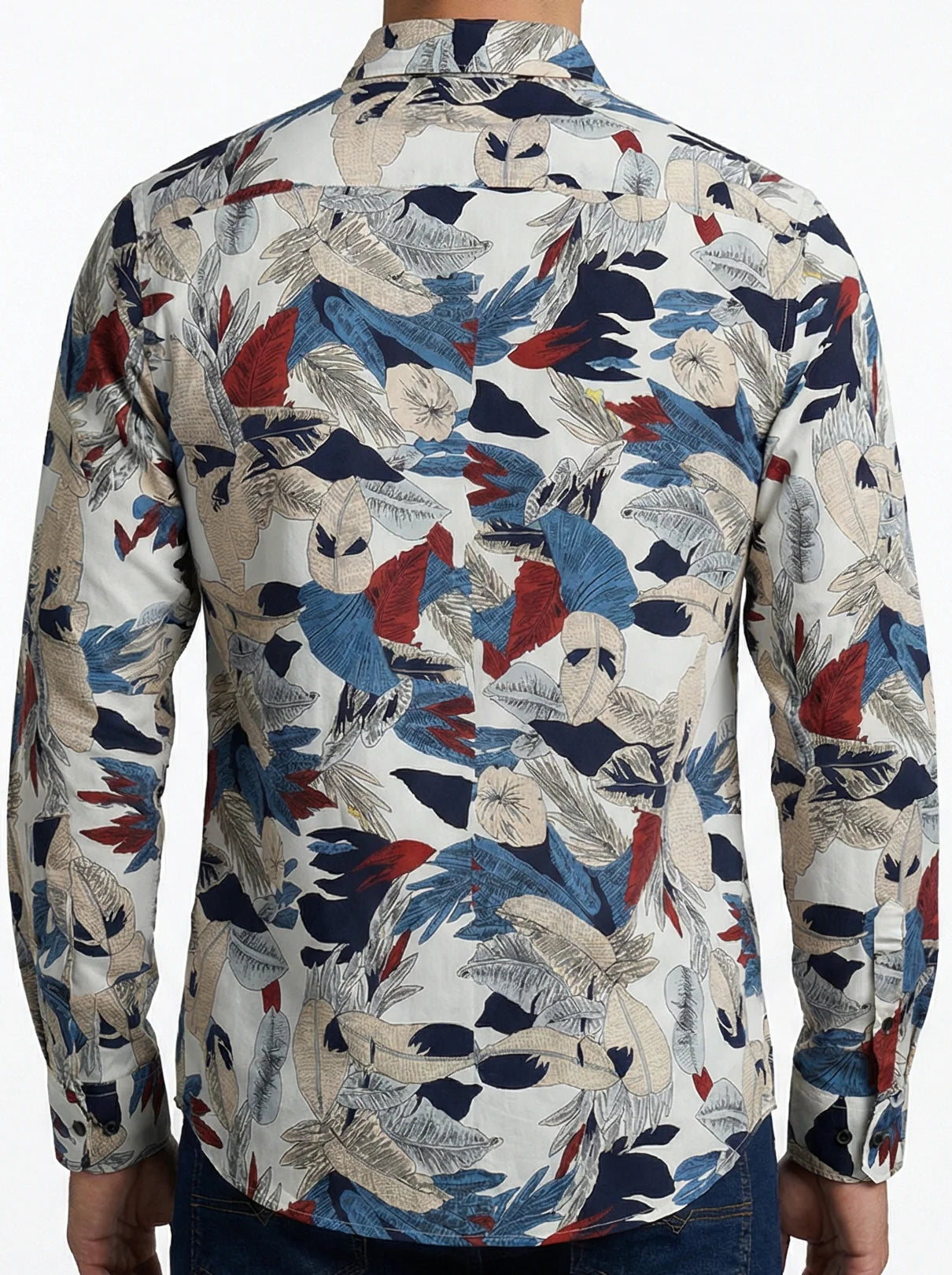 Camisa Hombre Casual Blanca Hojas Colores