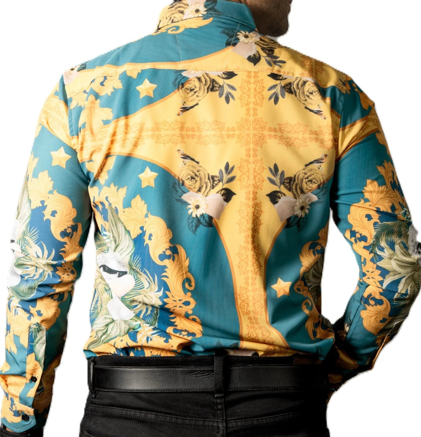 Camisa Hombre Casual Amarilla Verde Floreada Escultura David