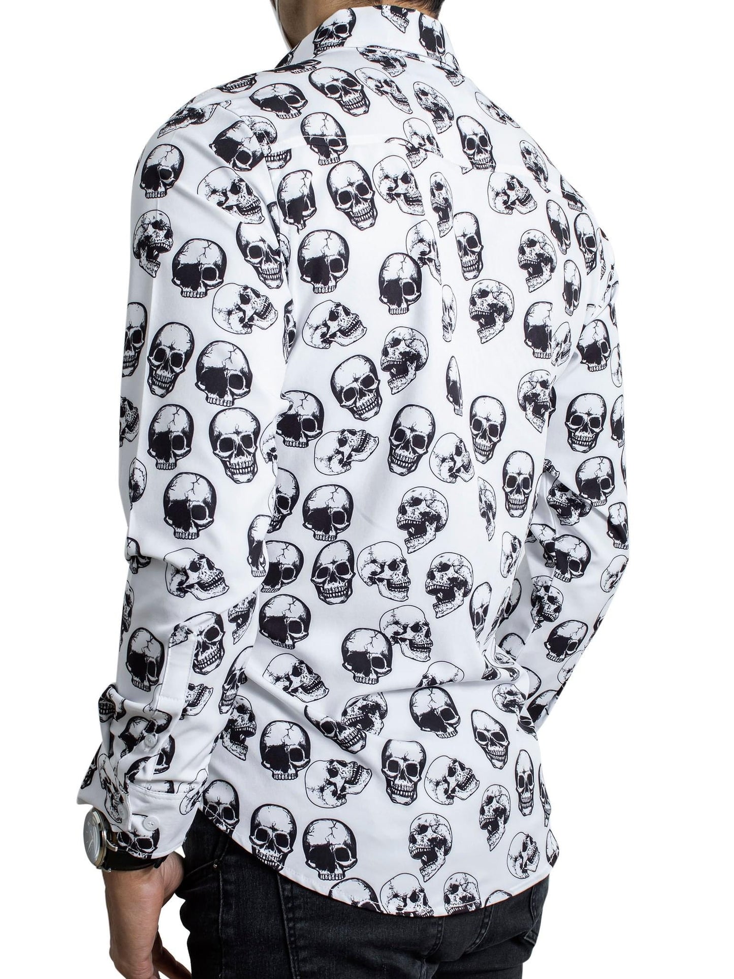 CAMISA HOMBRE CASUAL SLIM FIT BLANCA CALAVERAS NEGRAS