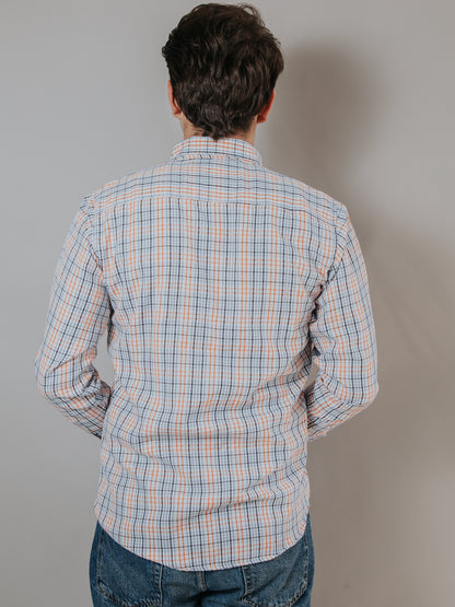 CAMISA HOMBRE SLIM FIT LINEAS NARANJAS Y AZULES