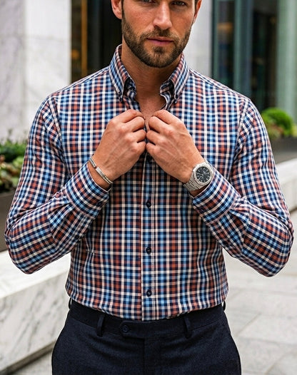 Camisa Manga Larga Cuadros Azules, Rojos y Blancos