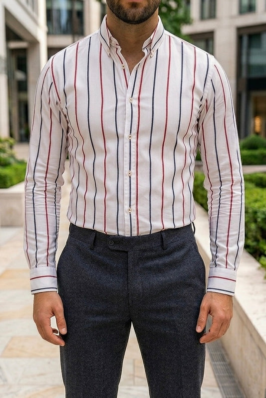 Camisa Manga Larga Rayas Azules y Rojas