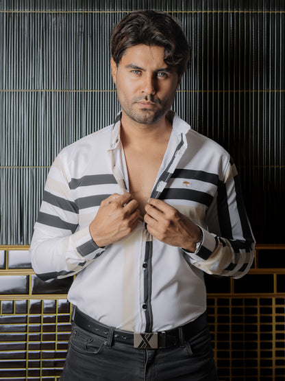 CAMISA HOMBRE SLIM FIT,LÍNEA NEGRA AMARILLA