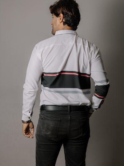 CAMISA HOMBRE SLIM FIT, LÍNEAS NEGRA, GRIS Y ROSA