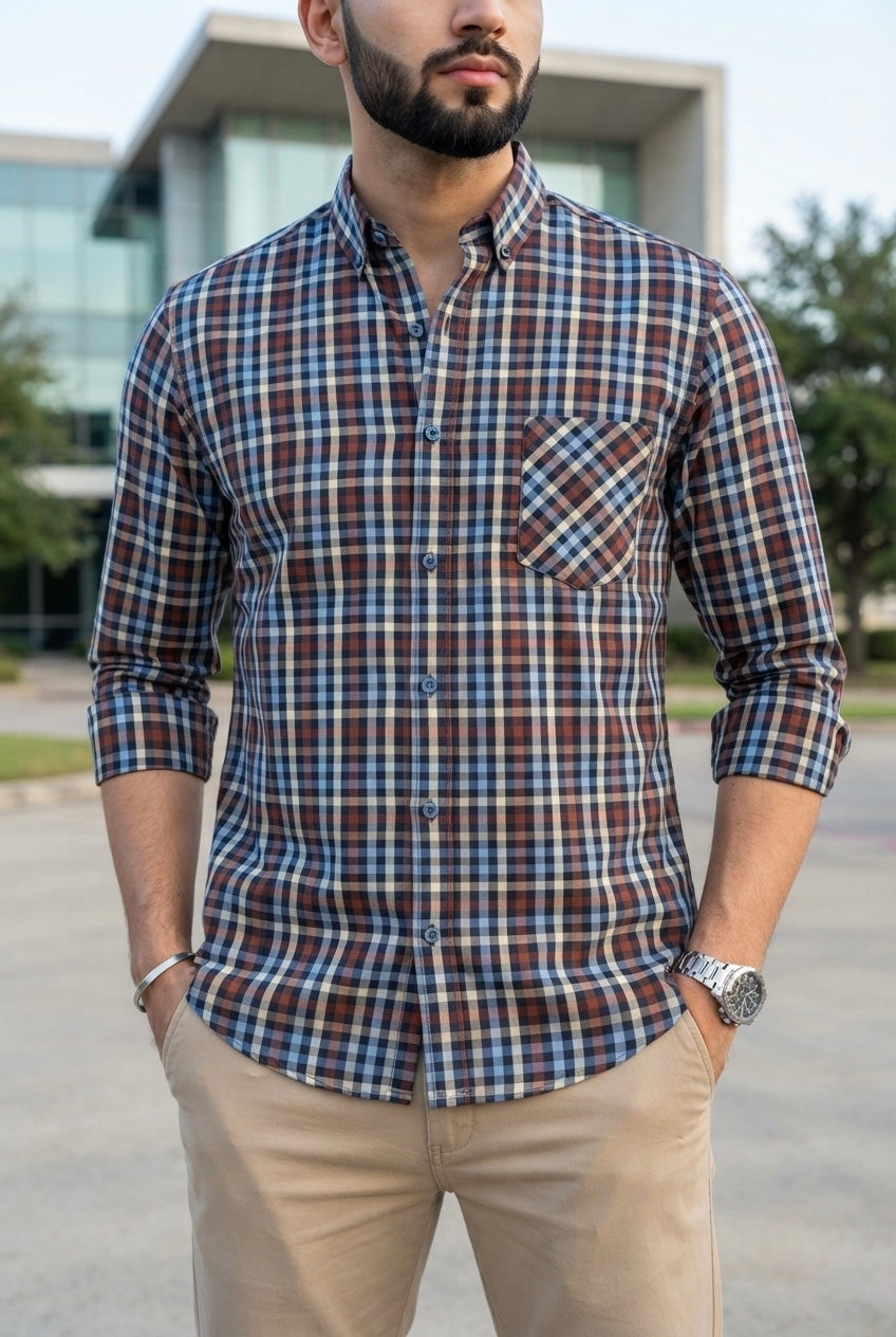 Camisa Manga Larga Mini Cuadros Rojo, Azul y Blanco