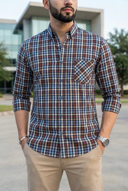 Camisa Manga Larga Mini Cuadros Rojo, Azul y Blanco
