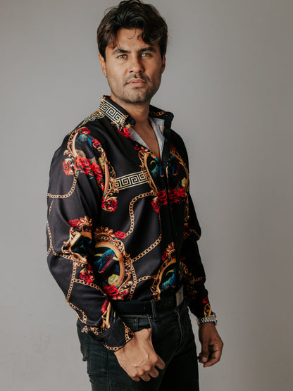 CAMISA HOMBRE SLIM FIT, NEGRA TORO MEDALLÓN