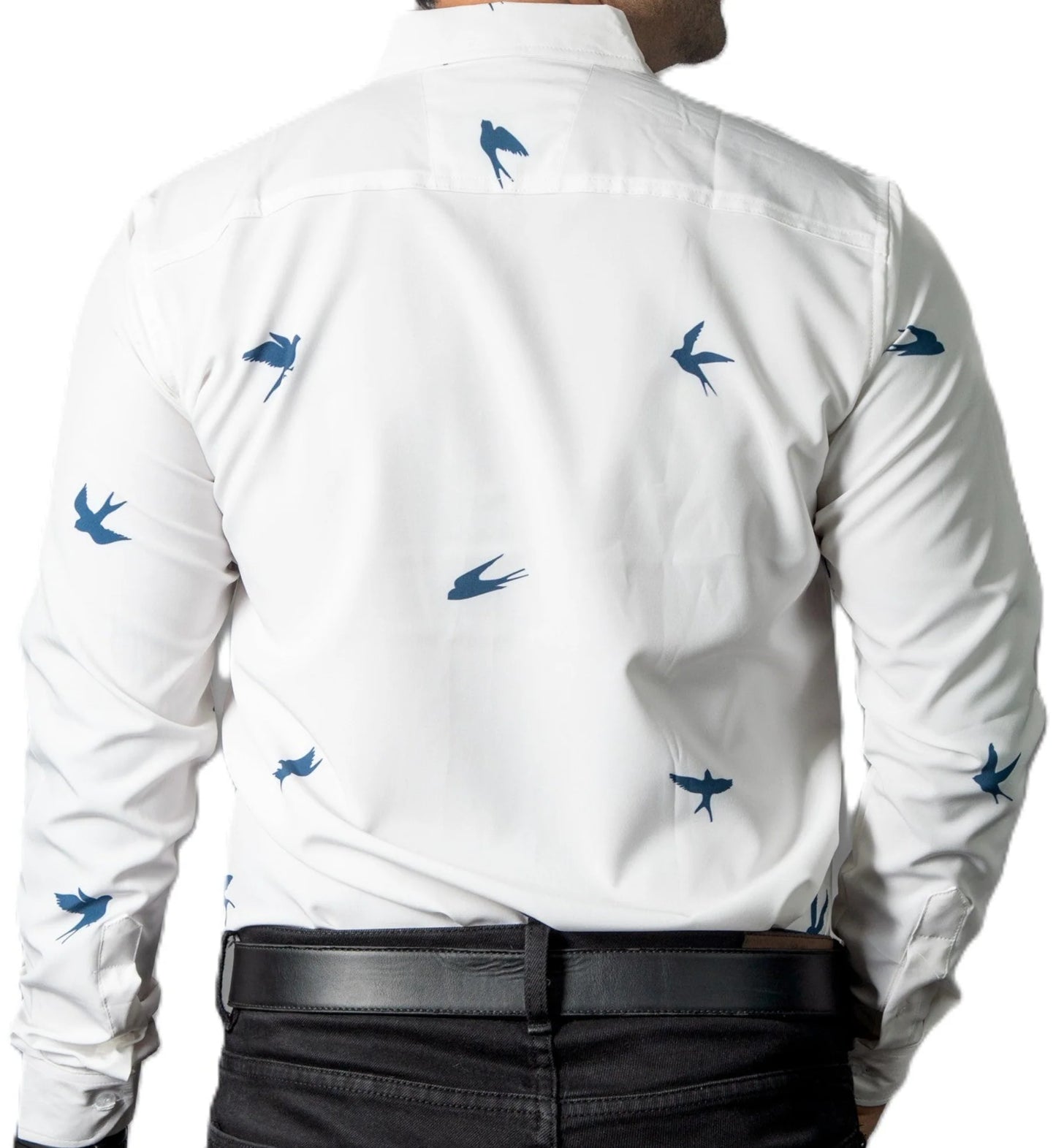 Camisa Hombre Casual Beige Claro Figuras Aves Marino