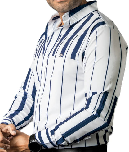 Camisa Hombre Casual Blanca Teclas de Piano Musical Marino