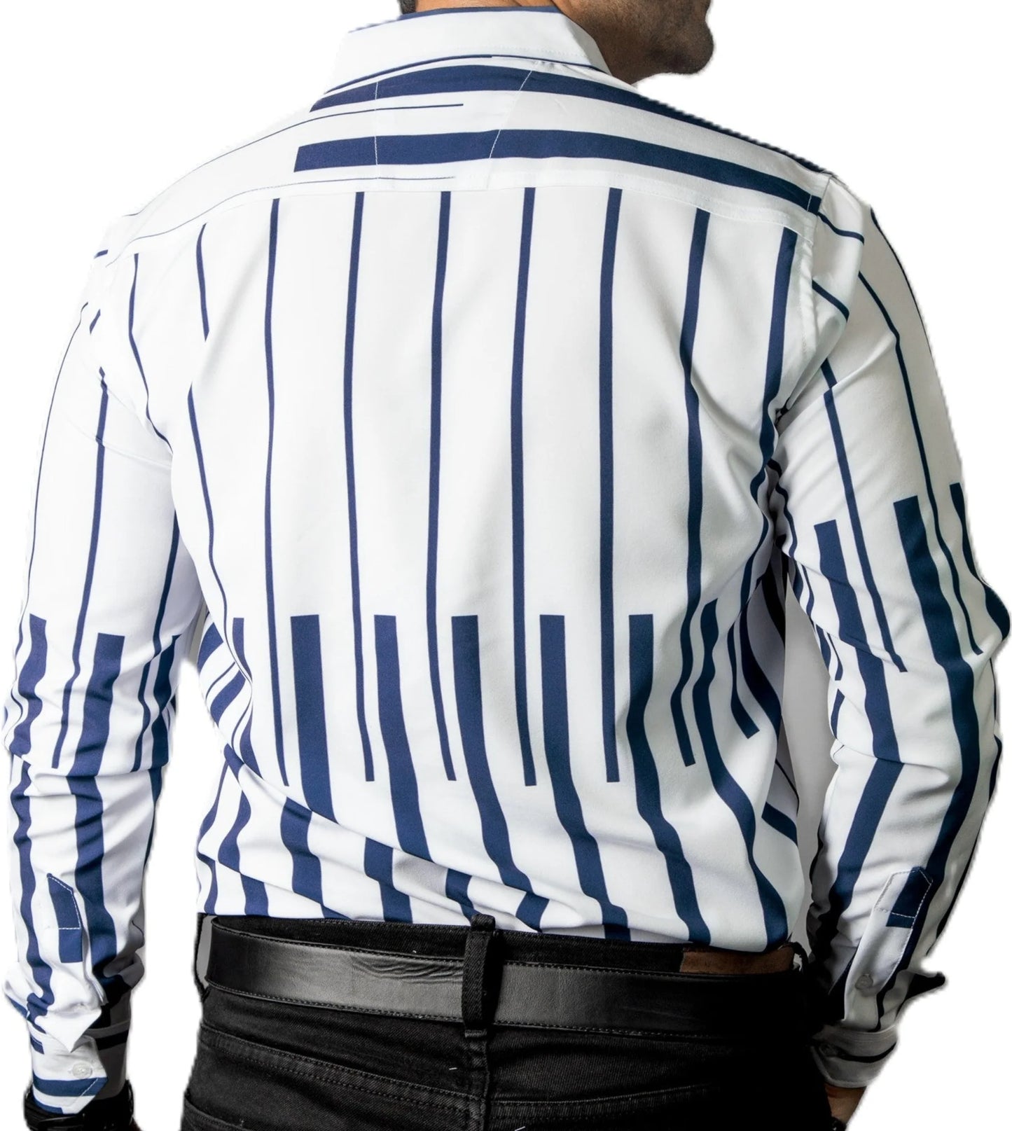 Camisa Hombre Casual Blanca Teclas de Piano Musical Marino