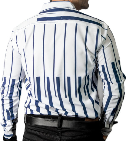 Camisa Hombre Casual Blanca Teclas de Piano Musical Marino
