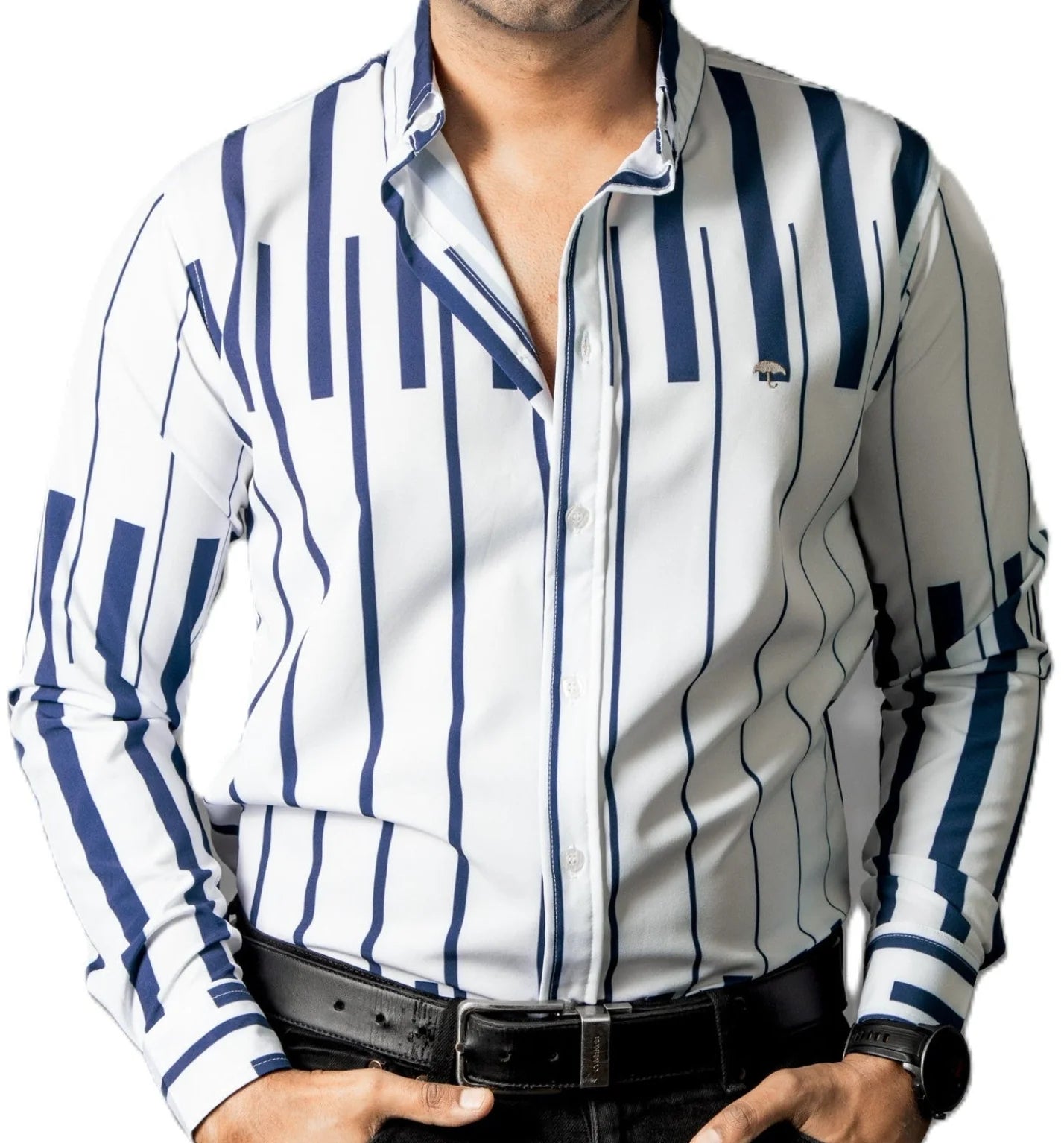 Camisa Hombre Casual Blanca Teclas de Piano Musical Marino