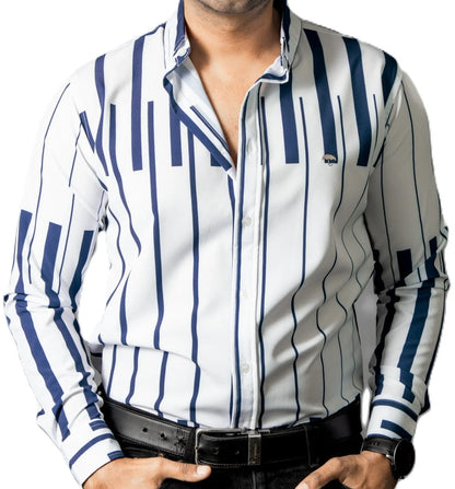 Camisa Hombre Casual Blanca Teclas de Piano Musical Marino