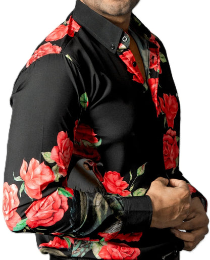 Camisa Manga Larga Negra Rosas Rojas