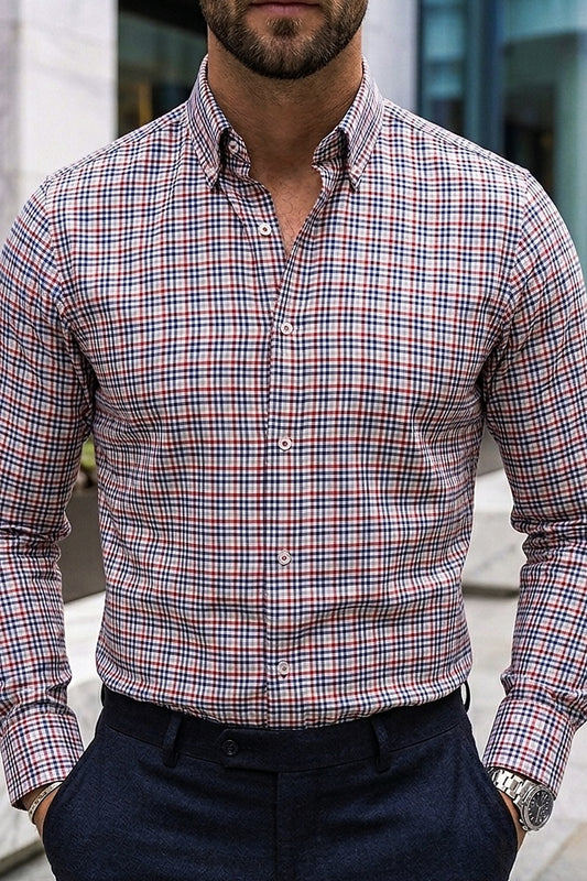 Camisa Manga Larga Mini Cuadros Azules y Rojos