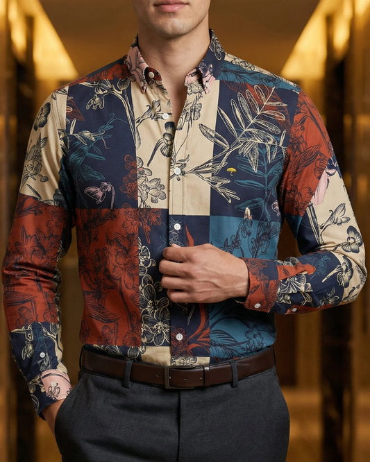 Camisa Hombre Casual Cuadros Colores Flores