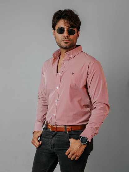CAMISA HOMBRE SLIM FIT, MICROCUADRO ROJO