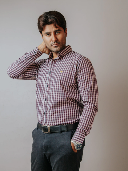 CAMISA HOMBRE SLIM FIT, MINICUADRO ROJO AZUL MARINO Y BLANCO
