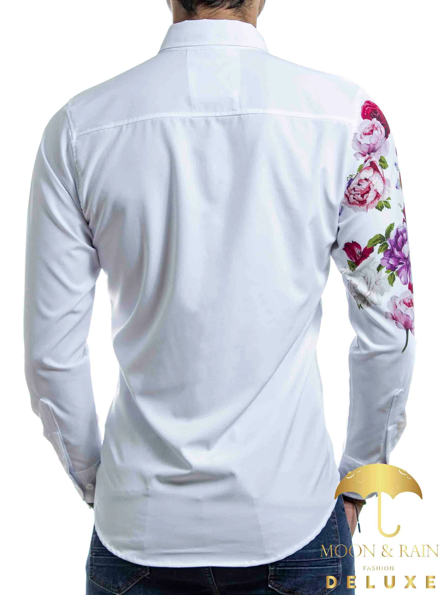 CAMISA SLIM FIT BLANCA MITAD FLORES ROSAS