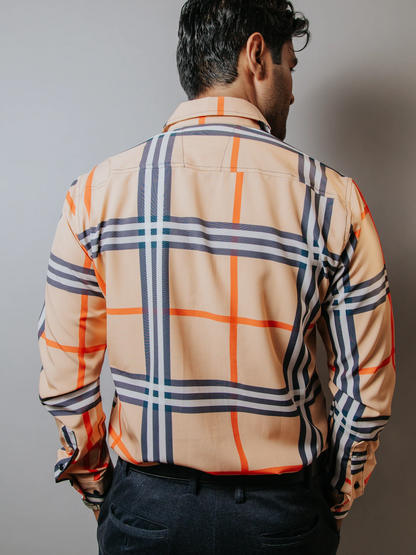 CAMISA SLIM FIT HOMBRE, MELÓN LÍNEAS NARANJA, NEGRA Y BLANCA