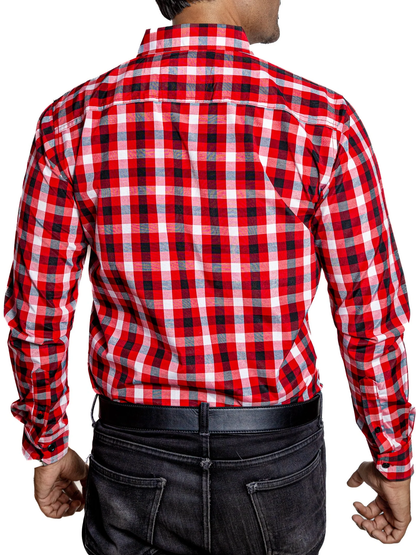 CAMISA HOMBRE CASUAL CUADROS ROJOS, NEGROS, BLANCOS