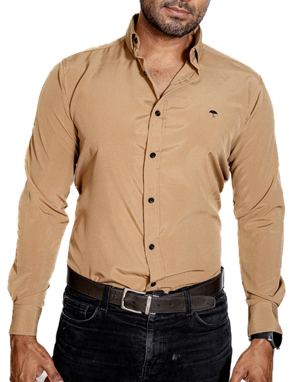 CAMISA HOMBRE CASUAL MARRÓN LISA