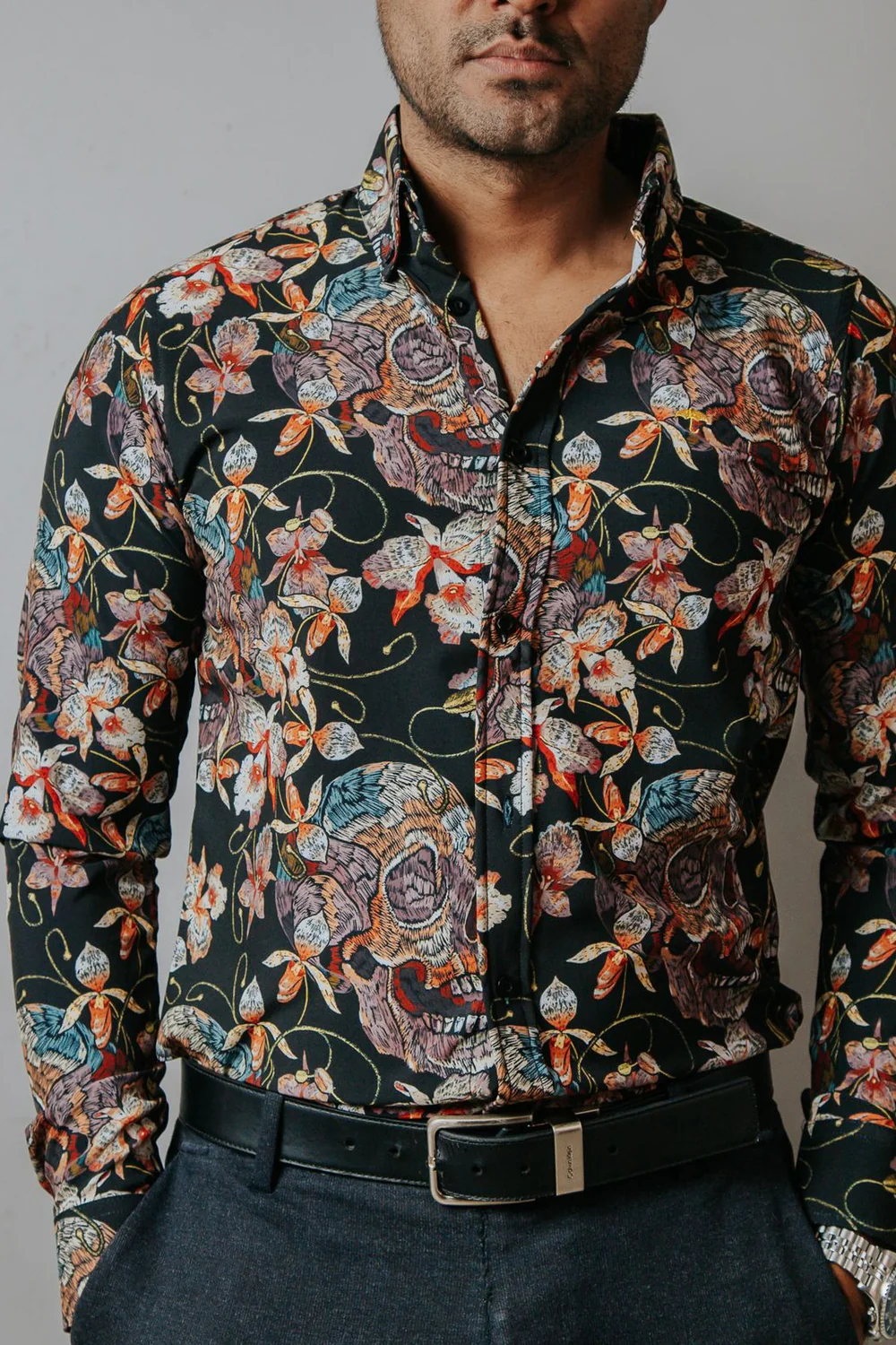 CAMISA HOMBRE, SLIM FIT CAMISA CALAVERA OTOÑAL