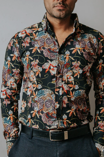 CAMISA HOMBRE, SLIM FIT CAMISA CALAVERA OTOÑAL