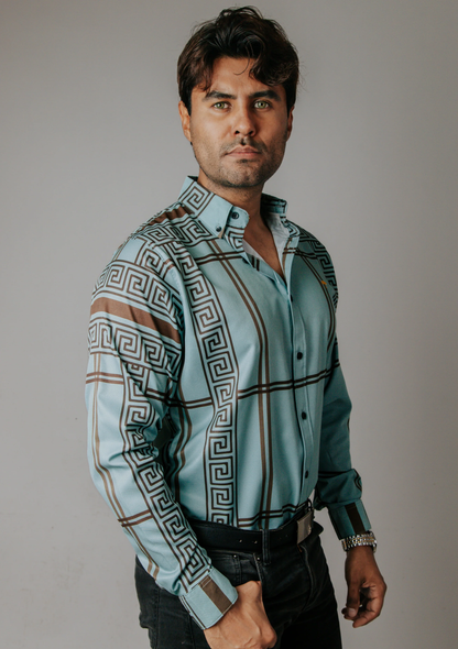 CAMISA HOMBRE SLIM FIT, VERDE PISTACHE GRECAS CAFÉ