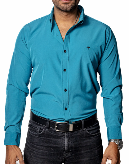 CAMISA CASUAL HOMBRE LISA AZUL TURQUESA