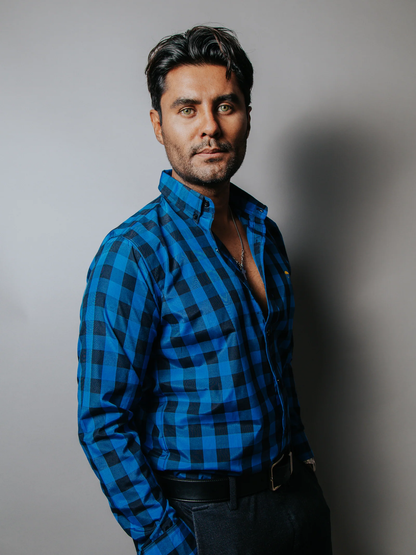 CAMISA SLIM FIT HOMBRE AZUL MARINO CUADROS NEGRO