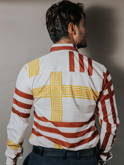 CAMISA HOMBRE SLIM FIT MARFIL DETALLE GRIEGO DORADO
