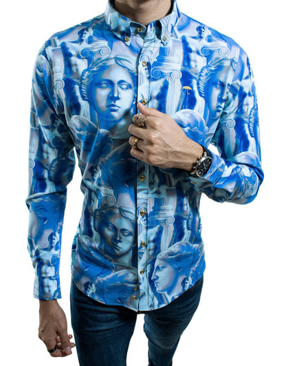 CAMISA HOMBRE ESTATUA RENACENTISTA AZUL SLIM FIT