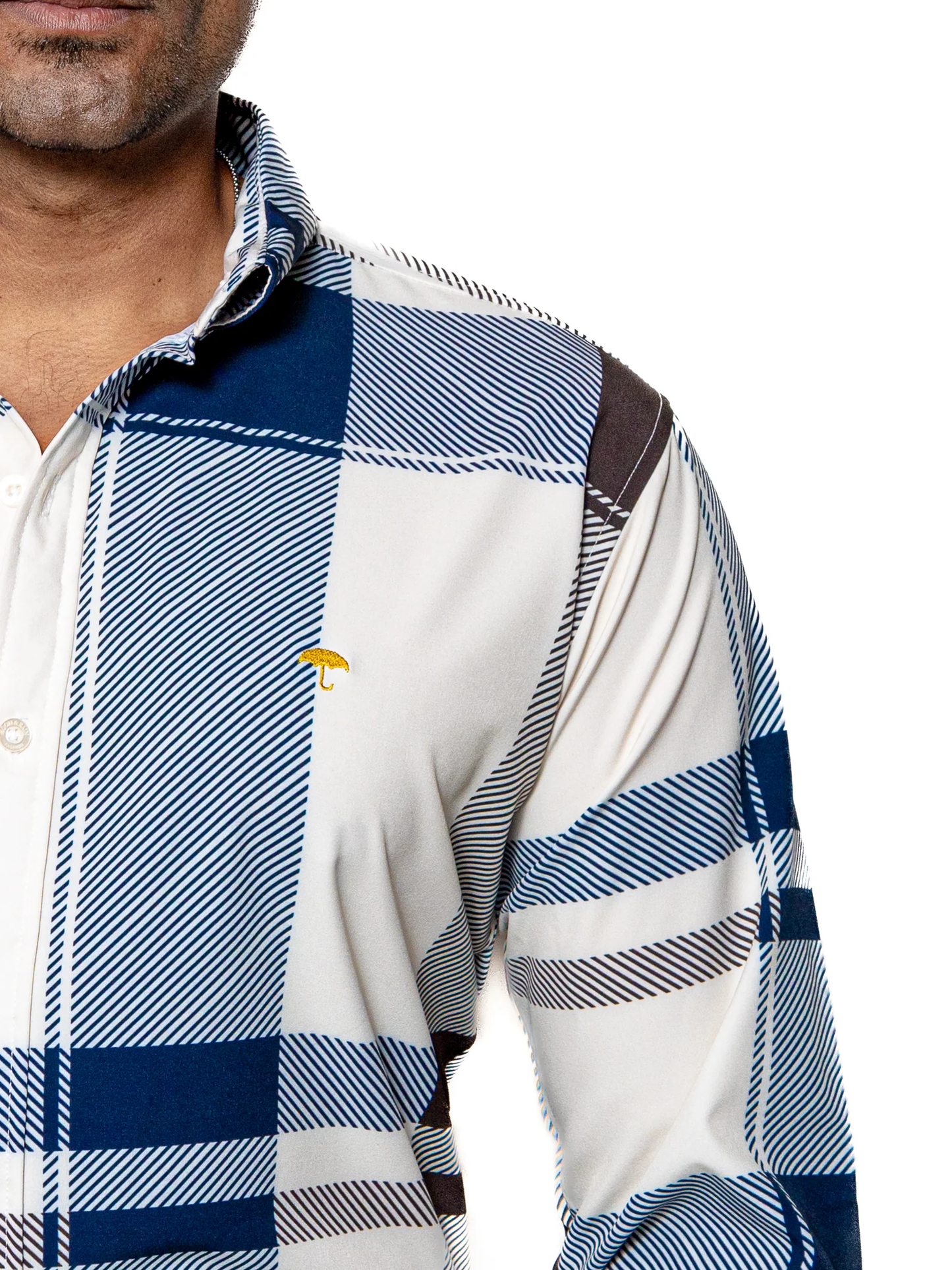 CAMISA HOMBRE CASUAL CUADROS BLANCOS, AZUL, MARRÓN