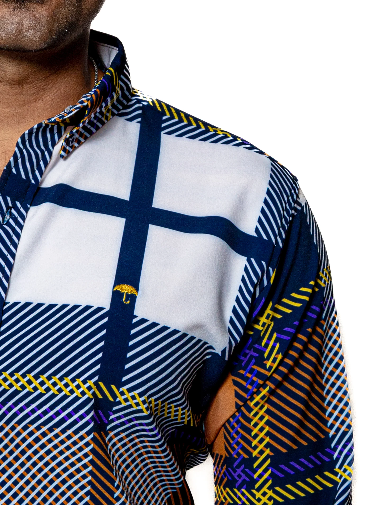 CAMISA HOMBRE CASUAL CUADROS MARINO, BLANCO, NARANJA