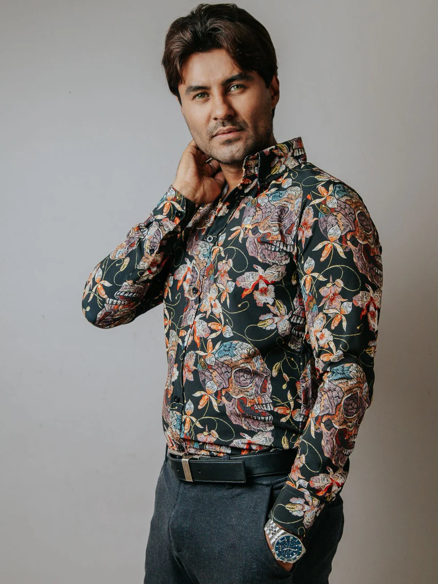 CAMISA HOMBRE, SLIM FIT CAMISA CALAVERA OTOÑAL