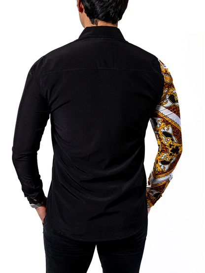 CAMISA HOMBRE SLIM FIT FIGURAS BARROCO DORADAS NEGRA