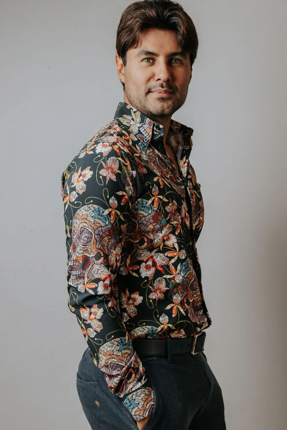 CAMISA HOMBRE, SLIM FIT CAMISA CALAVERA OTOÑAL