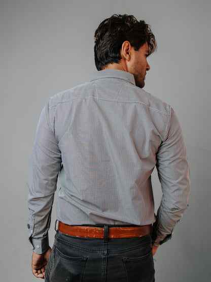 CAMISA HOMBRE SLIM FIT,  MICROCUADRO NEGRO