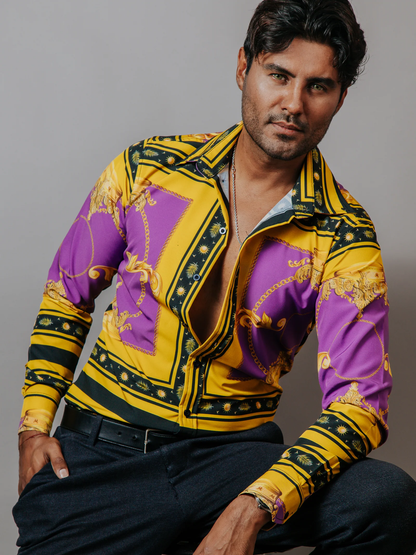 CAMISA SLIM FIT LUIS MIGUEL, MORADA Y DORADO